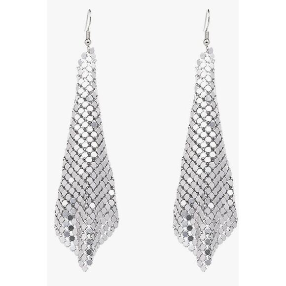 Metal Mesh Grid Earrings Silver - Picture 1 of 2